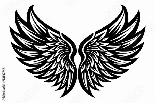 Fototapeta Angel wing vector tattoo design, wing silhouette illustration