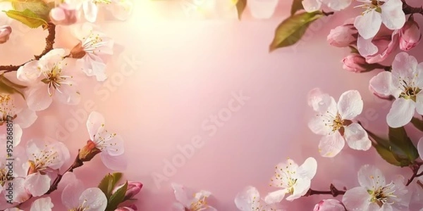 Fototapeta Soft pink cherry blossoms in warm sunlight, creating a tranquil and inspiring scene.