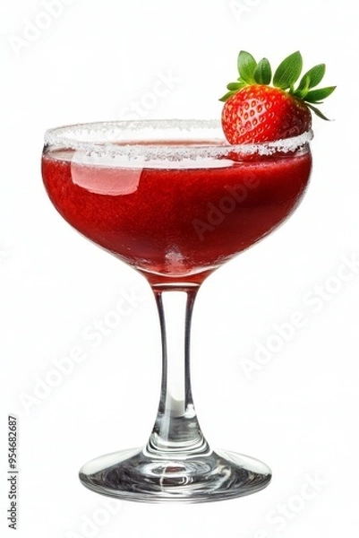 Fototapeta Strawberry Cocktail In Coupe Glass Isolated. Refreshing Summer Berry Drink With Fresh Garnish.