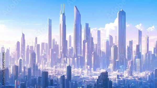 Fototapeta futuristic city with skyscrapers backgrounds