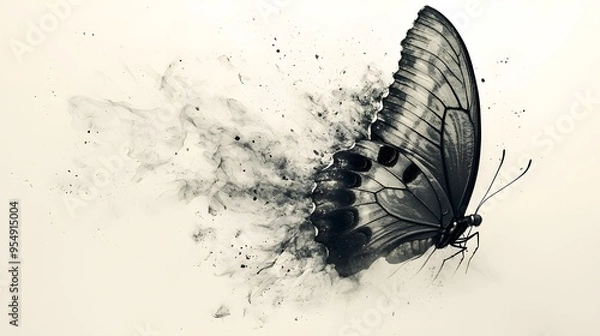 Fototapeta Abstract Butterfly Disintegrating into Smoke.