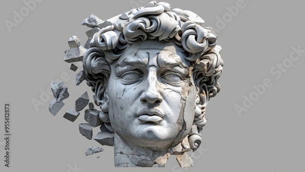 Fototapeta Crumbling ancient marble sculpture of male head