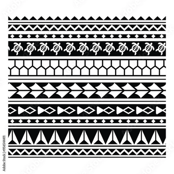 Fototapeta Polynesian tattoo tribal band design. Samoan tattoo tribal ornament border.
 Decorative seamless pattern.