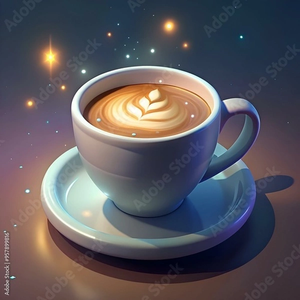 Fototapeta A 3D rendered image of a cup of latte art coffee. perfect for illustrating blog posts. articles. or social media content on coffee culture and relaxation.