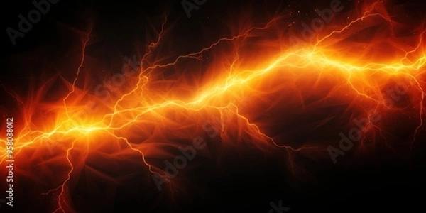 Fototapeta Orange lightning, isolated on a black background vector illustration glowing orange electric flash thunder lighting blank empty pattern with copy space