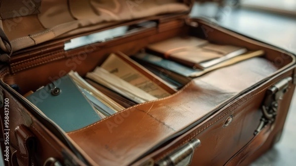 Obraz briefcase filled with important legal documents and business contracts