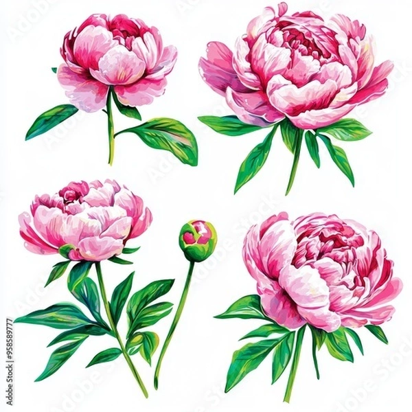 Fototapeta The plant is called peony and is a wildflower known as aquarelle. Aquarelle wild flowers are used as backgrounds, textures, wrapper patterns, frames, or borders.