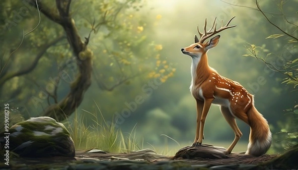 Fototapeta A lifelike animal shows its elegant posture and vivid emotions against the tranquil natural background.