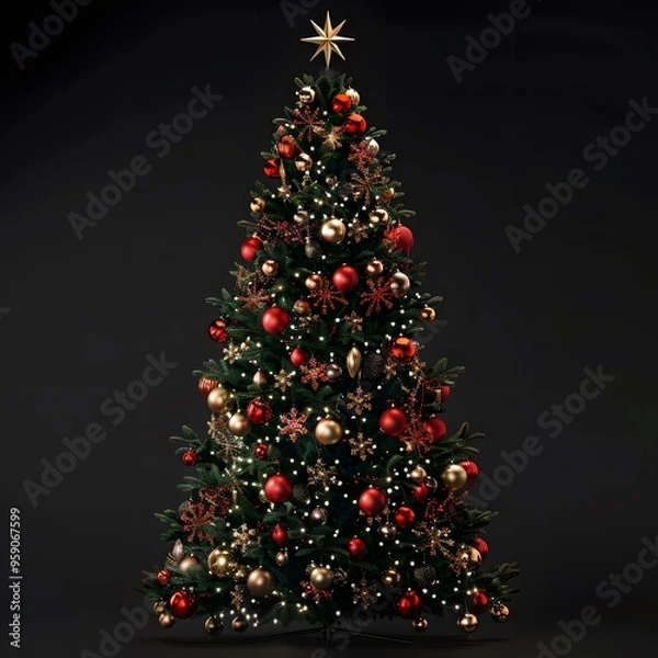 Fototapeta Christmas tree decorated with many luxurious ornaments