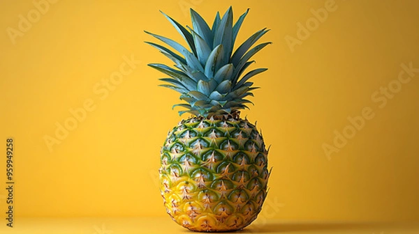 Fototapeta Ripe tropical juicy pineapple on a yellow background close-up
Minimalist summer concept