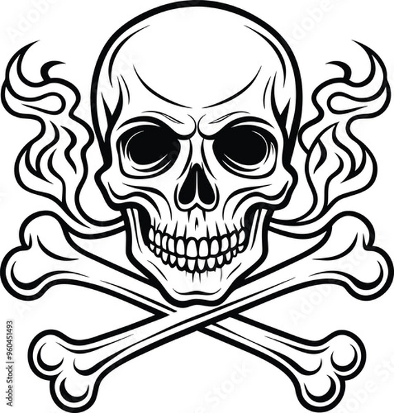 Fototapeta Skull and Crossbones and grunge smoke sketch illustration