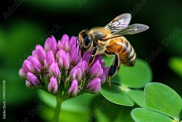 Fototapeta Bees on clover, small flowers, important tasks underline the essential role of even the smallest blooms