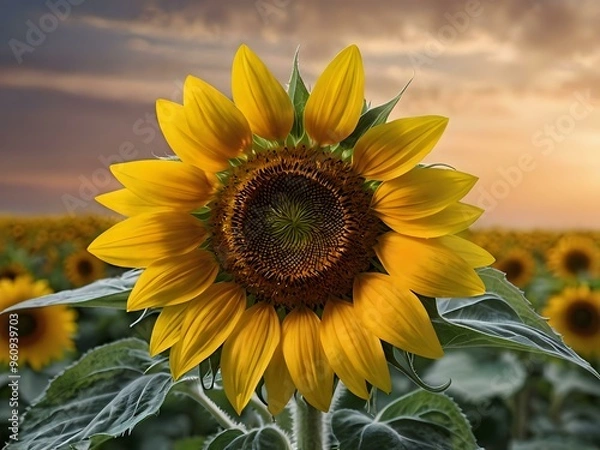 Obraz beautiful sunflowers in close up shot during a clear day