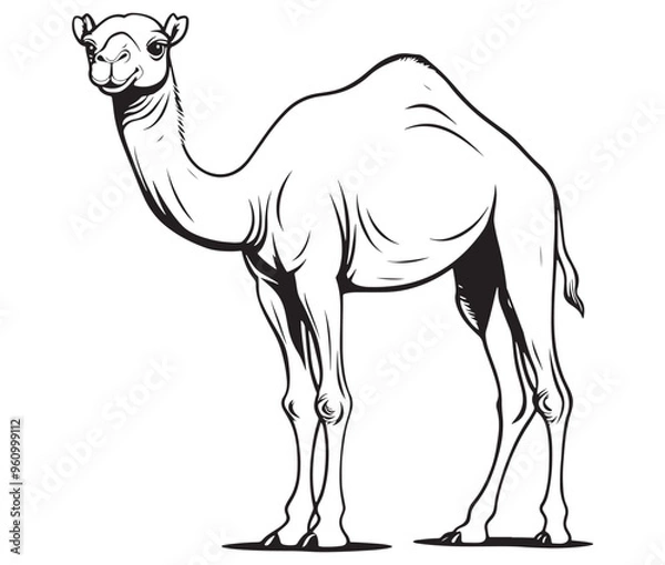 Fototapeta Camel cartoon illustration coloring page of a cute camel