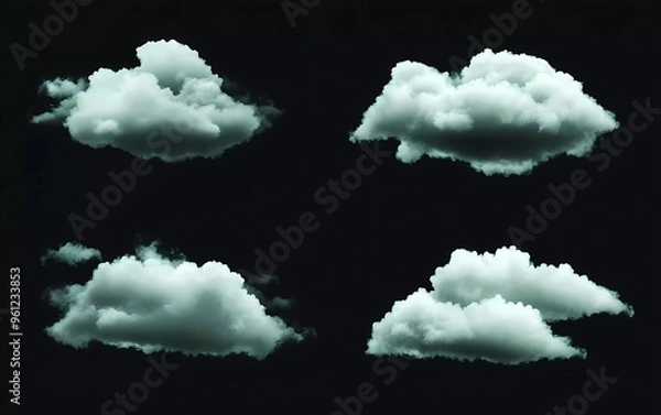 Fototapeta collection of realistic green Clouds isolated on black background. Vector illustration with soft and fluffy clouds