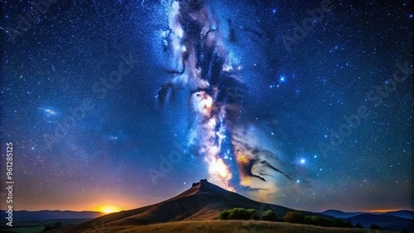 Fototapeta Astrophotography of Milky Way over hill on clear starry night