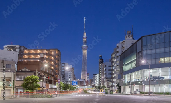 Fototapeta Tokyo street view and tokyo sky tree at night