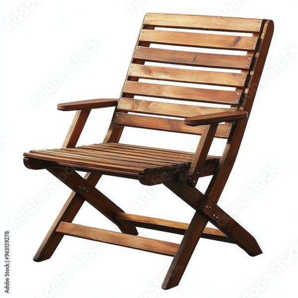 Fototapeta FALHOLMEN outdoor chair with a slatted wooden frame and compact design, isolated on a white background.