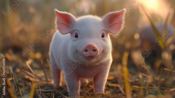 Fototapeta Adorable Piglet in Golden Hour