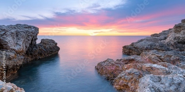 Fototapeta Stunning sunset over rocky coastline