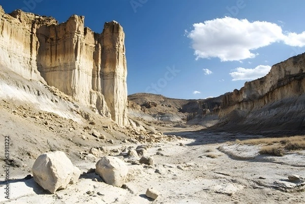 Fototapeta Desert landscape filled with towering rock spires and hoodoos, carved by wind and water