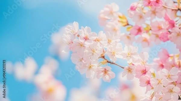 Fototapeta Delicate Pink Cherry Blossoms Against a Blue Sky