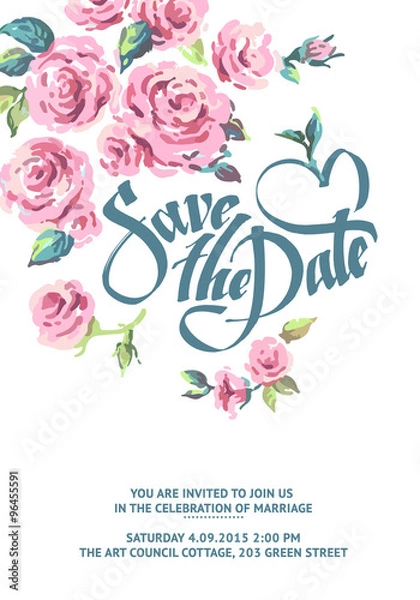 Fototapeta Vector set of invitation cards with illustration of flowers