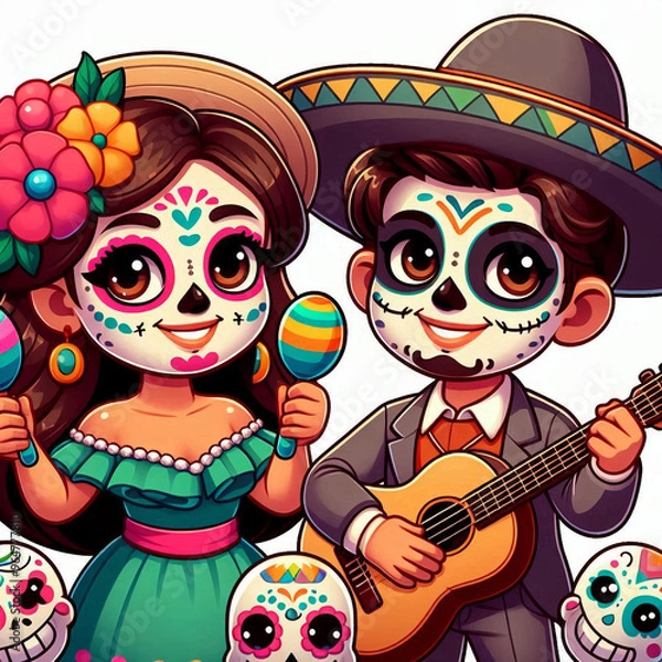 Fototapeta Couple in day of the dead costumes.