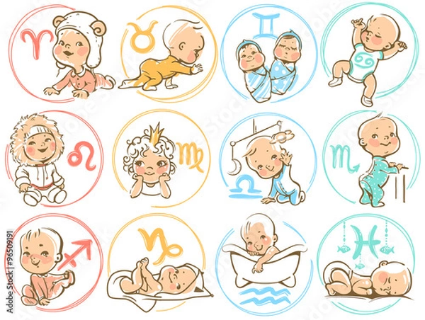 Fototapeta Baby zodiac. Horoscope sighns as cartoon kids