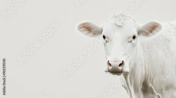 Obraz Close-up Portrait of a White Cow with Gentle Eyes