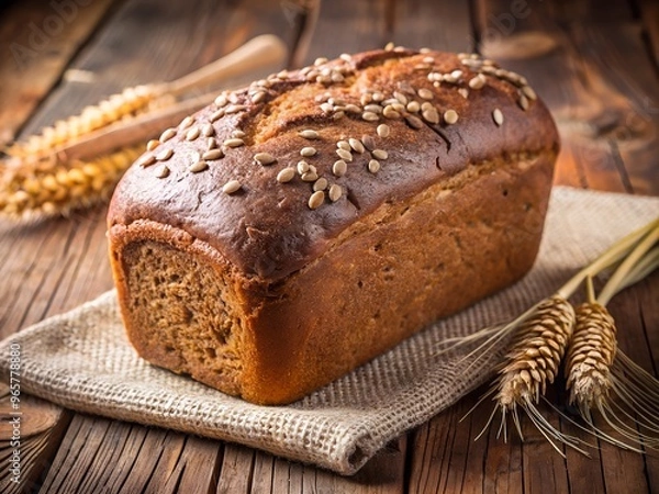 Fototapeta loaf of bread on a wooden table