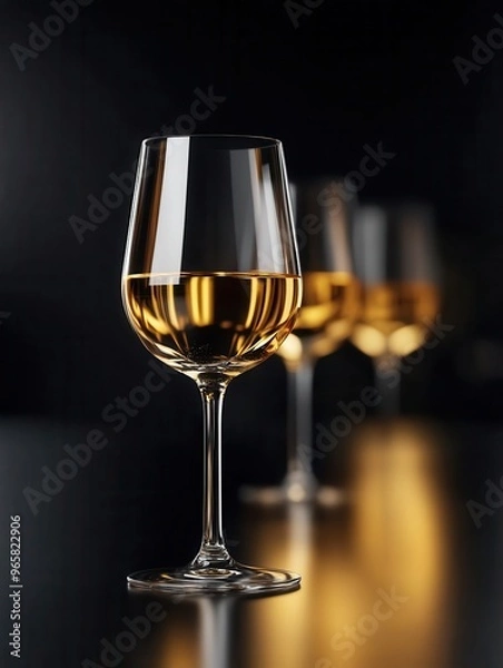 Fototapeta A close-up view of elegant wine glasses filled with golden liquid, creating a sophisticated atmosphere, perfect for celebrations.