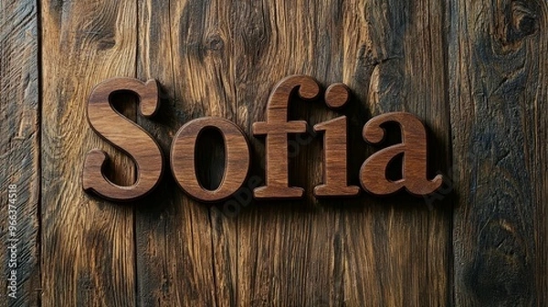 Fototapeta Wooden Mahogany personalized name postcard perfect for decor.