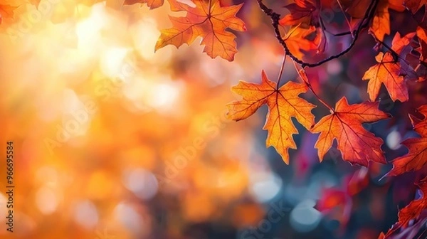 Fototapeta Autumn equinox, vibrant foliage, soft twilight glow