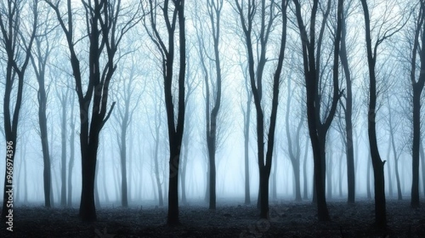 Fototapeta Mysterious Foggy Forest Landscape