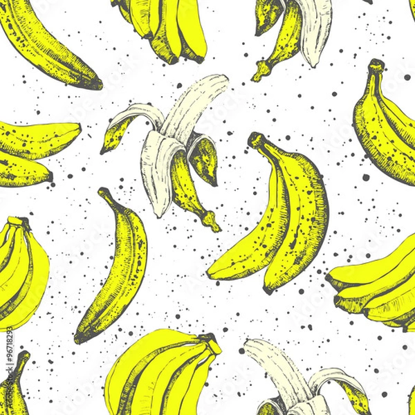 Fototapeta Hand-drawn sketch of banana. Seamless nature background. 