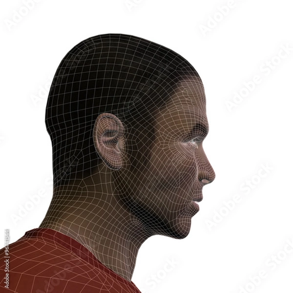 Fototapeta Conceptual 3D wireframe human male or man face or head