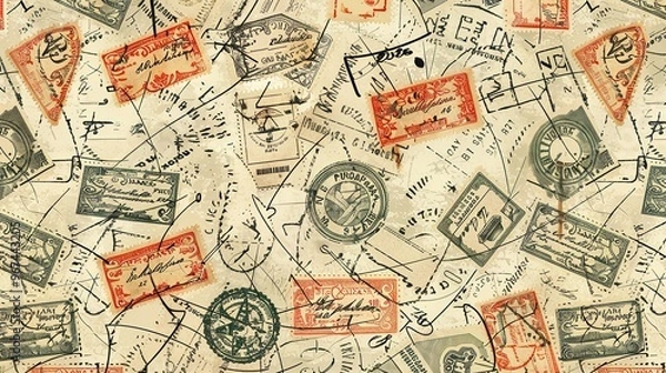 Fototapeta Vintage stamp pattern wallpaper