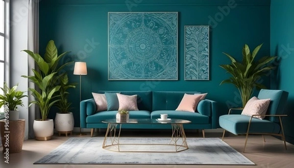 Fototapeta Photo interior modern design room 3d illustration;