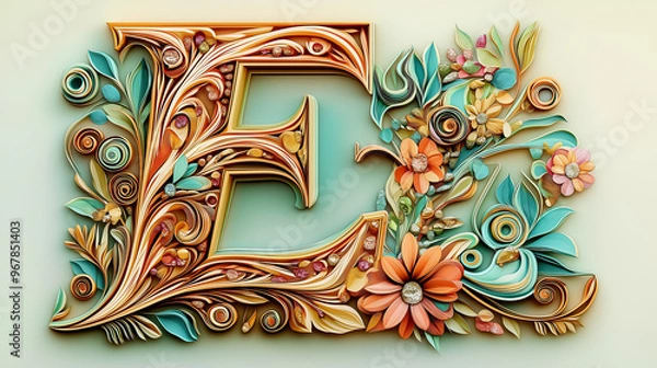 Fototapeta Beautiful floral English letter, beautiful patterns, beautiful designs, beautiful artwork.