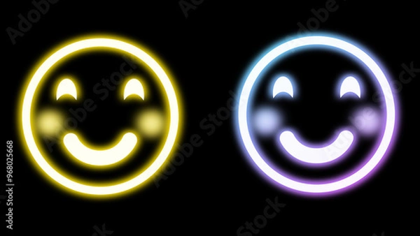 Fototapeta blushing expression icon in bright neon light on black background.