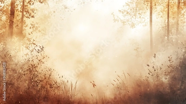 Fototapeta watercolor light brown dust autumn abstract background digital painting. Generative Ai