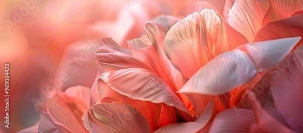 Fototapeta Close up of pink flower petals featuring copy space