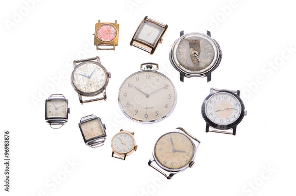 Fototapeta Set of old watches isolated on white background