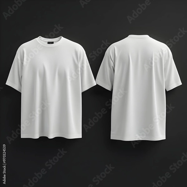 Fototapeta Mockup of Oversized White T shirt with Front and Back Views Isolated on Dark Background