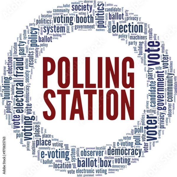 Fototapeta Polling Station word cloud conceptual design isolated on white background.