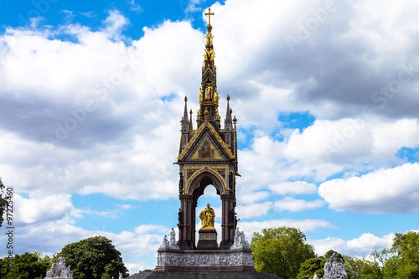 Fototapeta Albert Memorial in London situated in Kensington Gardens, directly to the north of the Royal Albert Hall. Opened in July 1872 by Queen Victoria. London. UK