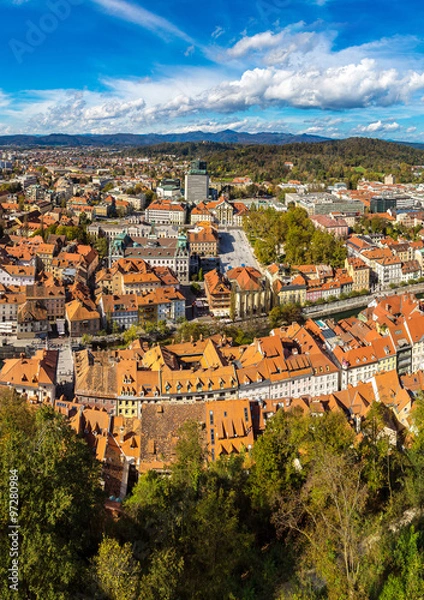 Fototapeta Aerial view of Ljubljana in Slovenia