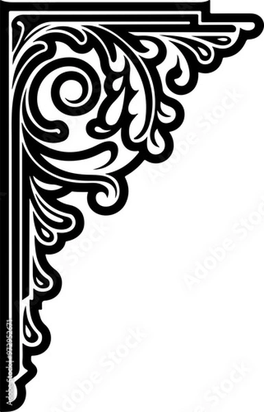 Fototapeta Elegant Ornate Corner Design in Black and White