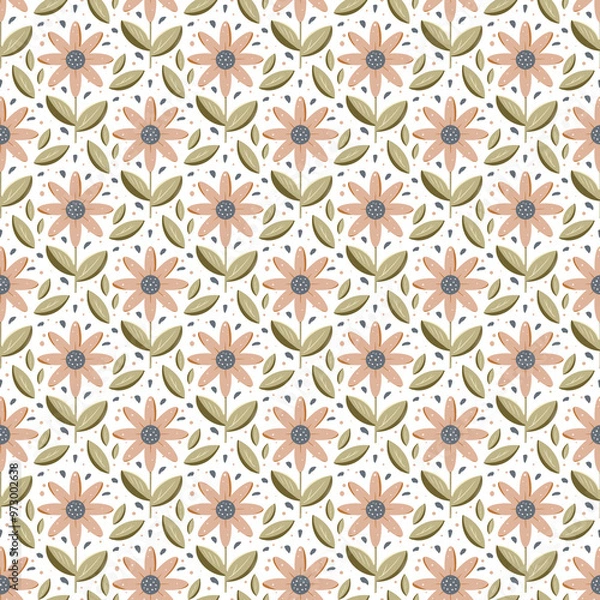 Fototapeta Sweet flower watercolor seamless pastel colors, daisy, seamless pattern. Vintage Romantic Bloom design